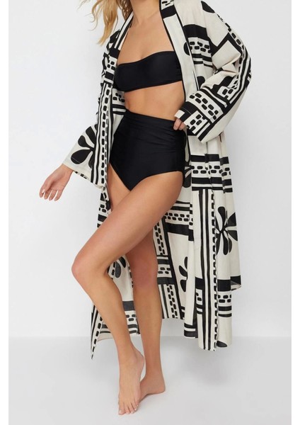 Moda Örme Regular Kalıp Uzun Kruvaze Standart Kol Vual Basic Çizgili Desen Kimono Kaftan