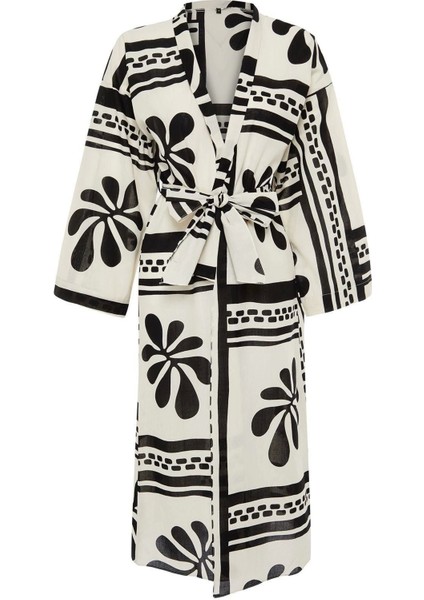 Moda Örme Regular Kalıp Uzun Kruvaze Standart Kol Vual Basic Çizgili Desen Kimono Kaftan