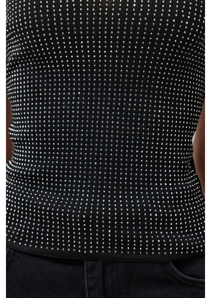 Moda Straplez Triko Slim Nakışlı / Işlemeli Desen Casual Günlük Regular Kolsuz Bluz