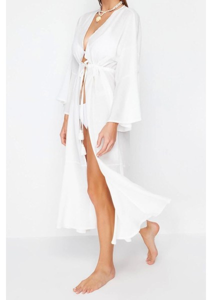 Moda Dokuma Oversize Kalıp Uzun Şal Yaka Standart Kol Shally Basic Düz Desen Kimono Kaftan