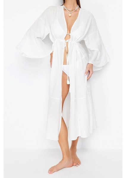 Moda Dokuma Oversize Kalıp Uzun Şal Yaka Standart Kol Shally Basic Düz Desen Kimono Kaftan
