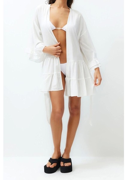 Moda Örme Oversize Kalıp Midi V Yaka Büzgülüfırfırlı Kol Crinkle Eteği Fırfırlı Düz Kimono Kaftan fiyatları