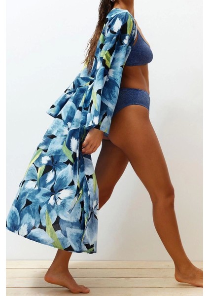 Moda Örme Regular Kalıp Uzun Kruvaze Standart Kol Vual Basic Çiçekli Desen Kimono Kaftan modelleri