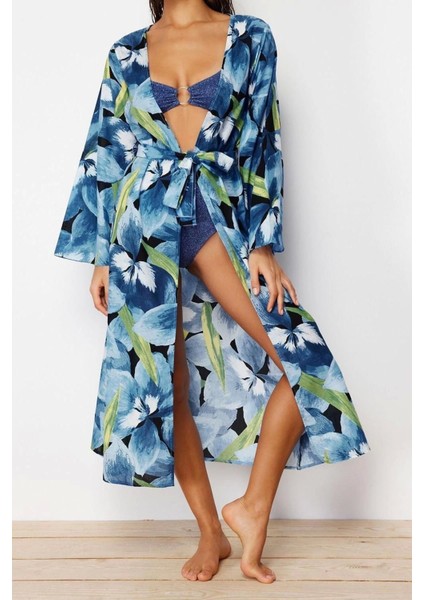 Moda Örme Regular Kalıp Uzun Kruvaze Standart Kol Vual Basic Çiçekli Desen Kimono Kaftan fırsatları