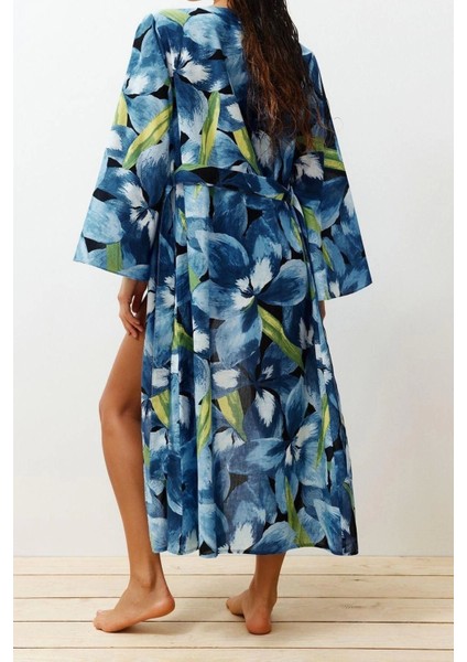 Moda Örme Regular Kalıp Uzun Kruvaze Standart Kol Vual Basic Çiçekli Desen Kimono Kaftan indirimleri