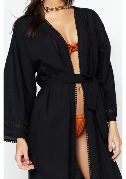 Moda Dokuma Regular Kalıp Uzun V Yaka Standart Kol Crinkle Basic Düz Desen Kimono Kaftan fırsatları