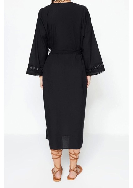 Moda Dokuma Regular Kalıp Uzun V Yaka Standart Kol Crinkle Basic Düz Desen Kimono Kaftan indirimleri