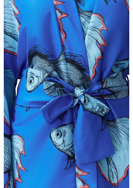 Moda Dokuma Regular Kalıp Crop V Yaka Ispanyol Kol Kelly Basic Tropikal Desen Kimono Kaftan indirimleri