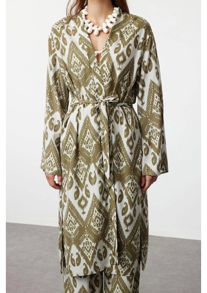 Moda Dokuma Rahat Kalıp Regular Kruvaze Standart Kol Mesh Basic Düz Desen Kimono Kaftan