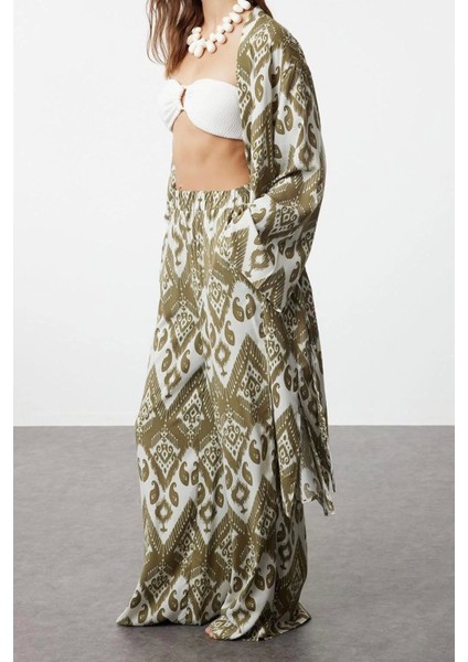 Moda Dokuma Rahat Kalıp Regular Kruvaze Standart Kol Mesh Basic Düz Desen Kimono Kaftan