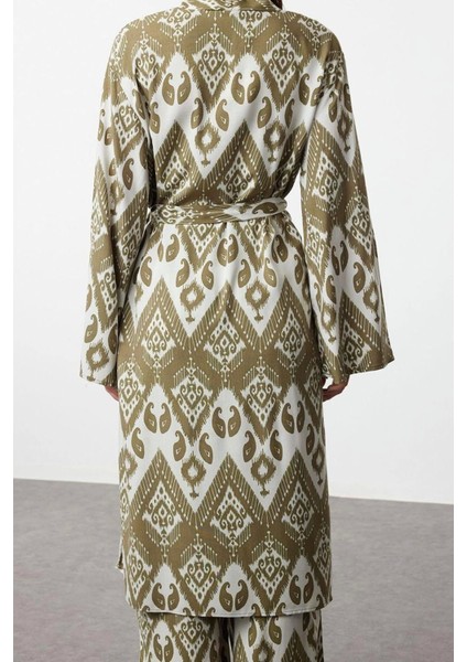 Moda Dokuma Rahat Kalıp Regular Kruvaze Standart Kol Mesh Basic Düz Desen Kimono Kaftan