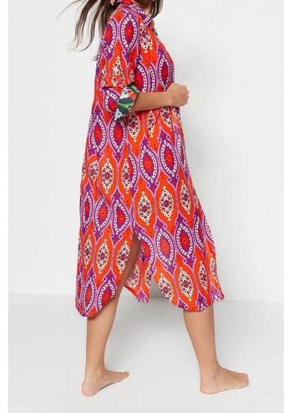 Moda Dokuma Rahat Kalıp Regular Gömlek Yaka Standart Kol Vual Basic Etnik Desen Kimono Kaftan modelleri