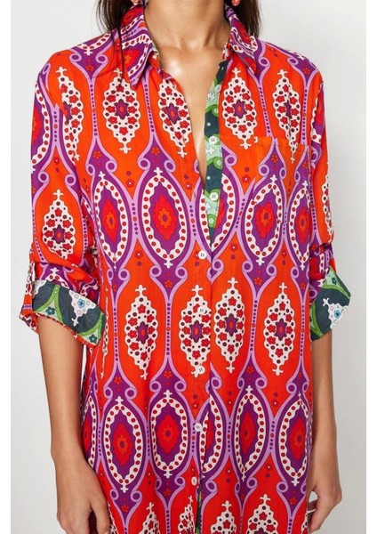 Moda Dokuma Rahat Kalıp Regular Gömlek Yaka Standart Kol Vual Basic Etnik Desen Kimono Kaftan fırsatları