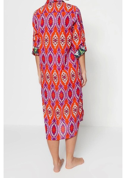 Moda Dokuma Rahat Kalıp Regular Gömlek Yaka Standart Kol Vual Basic Etnik Desen Kimono Kaftan indirimleri