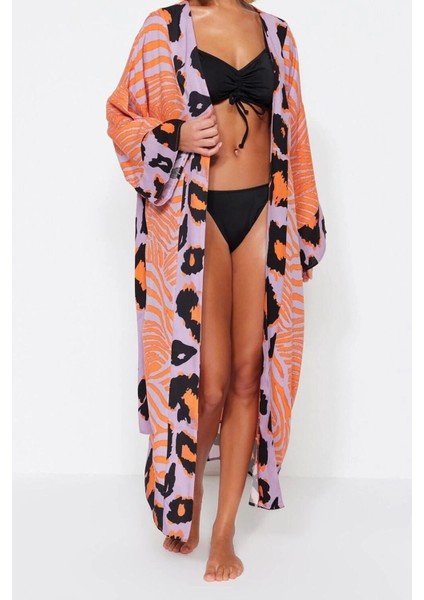 Moda Dokuma Rahat Kalıp Uzun V Yaka Standart Kol Shally Basic Animal Desen Kimono Kaftan fiyatları