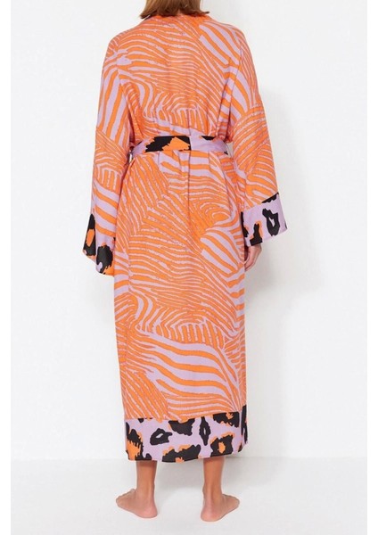 Moda Dokuma Rahat Kalıp Uzun V Yaka Standart Kol Shally Basic Animal Desen Kimono Kaftan indirimleri