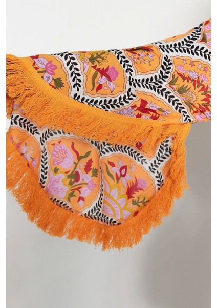 Moda Dokuma Regular Kalıp Crop V Yaka Ispanyol Kol Vual Basic Çiçekli Desen Kimono Kaftan indirimleri