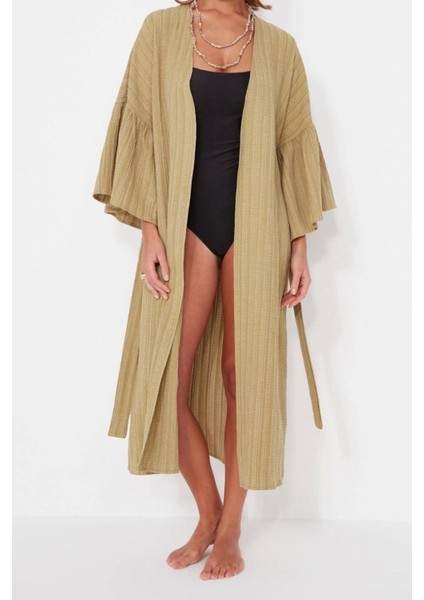 Moda Örme Regular Kalıp Uzun V Yaka Büzgülü/fırfırlı Kol Müslin Basic Düz Desen Kimono Kaftan fiyatları