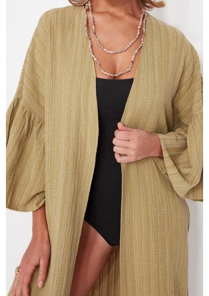 Moda Örme Regular Kalıp Uzun V Yaka Büzgülü/fırfırlı Kol Müslin Basic Düz Desen Kimono Kaftan modelleri