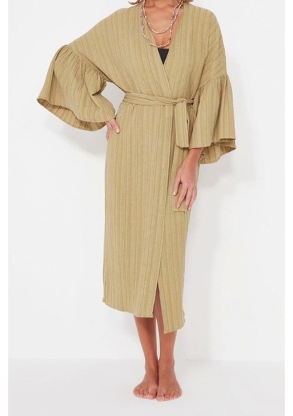 Moda Örme Regular Kalıp Uzun V Yaka Büzgülü/fırfırlı Kol Müslin Basic Düz Desen Kimono Kaftan fırsatları