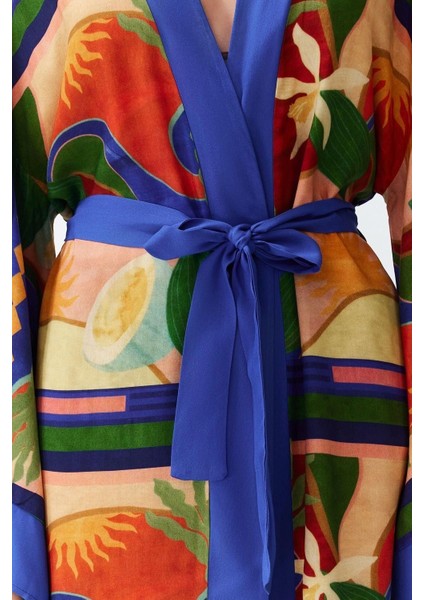 Moda Dokuma Regular Kalıp Uzun Kruvaze Standart Kol Shally Kruvaze Soyut Desen Kimono Kaftan indirimleri