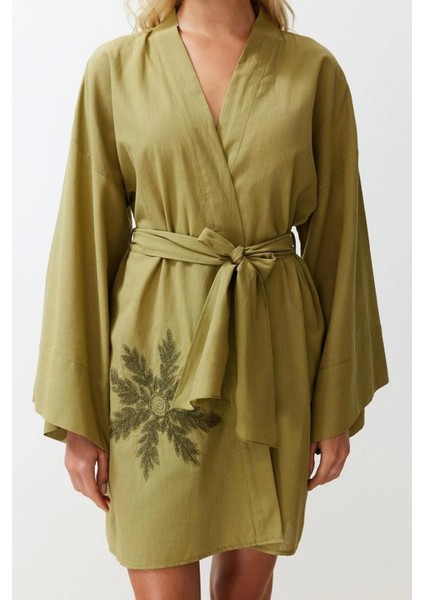 Moda Örme Regular Kalıp Midi Kruvaze Ispanyol Kol Vual Basic Düz Desen Kimono Kaftan