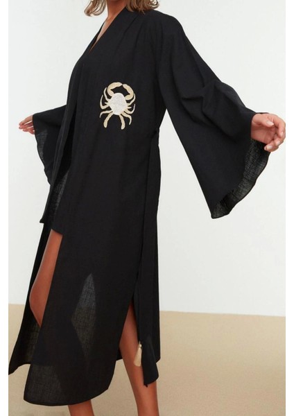 Moda Dokuma Rahat Kalıp Uzun V Yaka Standart Kol Flamlı Pamuk Basic Düz Desen Kimono Kaftan modelleri