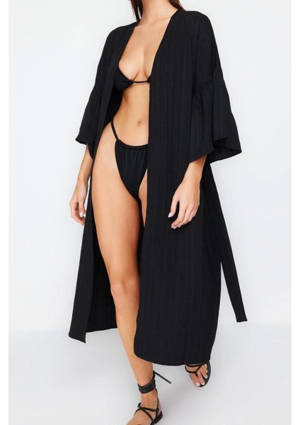 Moda Örme Regular Kalıp Uzun V Yaka Büzgülü/fırfırlı Kol Müslin Basic Düz Desen Kimono Kaftan fiyatları