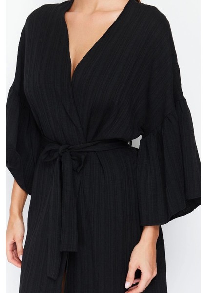 Moda Örme Regular Kalıp Uzun V Yaka Büzgülü/fırfırlı Kol Müslin Basic Düz Desen Kimono Kaftan indirimleri