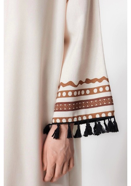 Moda Dokuma Rahat Kalıp Uzun Kruvaze Düşük Kol Keten Görünümlü Kruvaze Tesettür Giyim Kimono Kaftan indirimleri