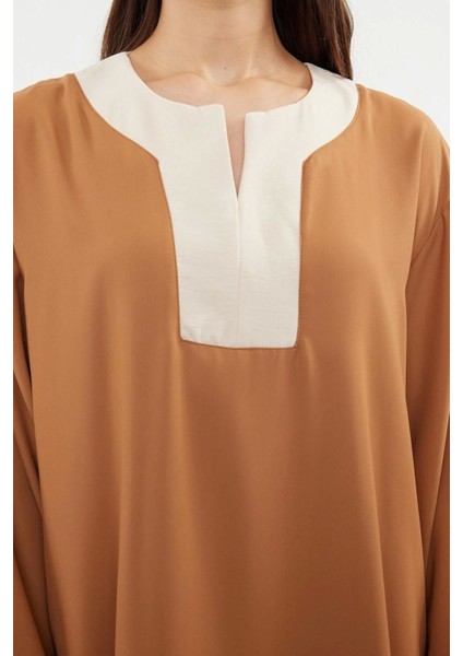 Moda Dokuma Rahat Kalıp Maxi V Yaka Düşük Kol Saten Basic Renk Bloklu Tesettür Giyim Kimono Kaftan