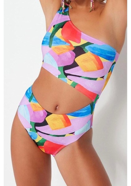 Kadın Moda Kapsız Askılı Halter Yaka Soyut Desenli Tek Omuz Regular Mayokini fiyatları