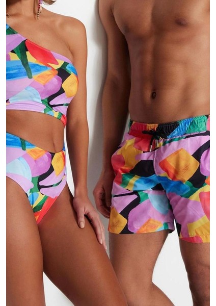 Kadın Moda Kapsız Askılı Halter Yaka Soyut Desenli Tek Omuz Regular Mayokini modelleri