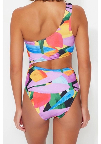 Kadın Moda Kapsız Askılı Halter Yaka Soyut Desenli Tek Omuz Regular Mayokini fırsatları