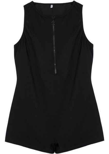 Büyük Beden Atma Kap Kolsuz Halter Yaka Siyah Halter Yaka Kolsuz Örme Mayo