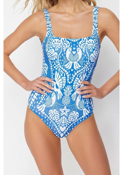 Kadın Moda Atma Kap Askılı Brief Yaka Tropikal Desenli Regular Mayo fiyatları