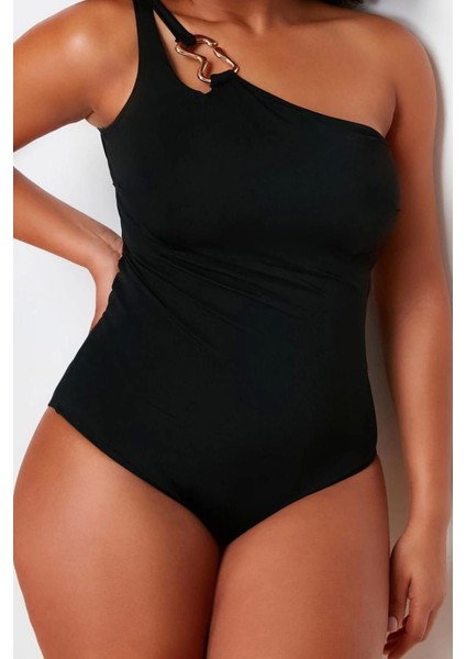 Büyük Beden Atma Kap Askılı Çapraz Bağlama Yaka Siyah Tek Omuz Mayo fırsatları