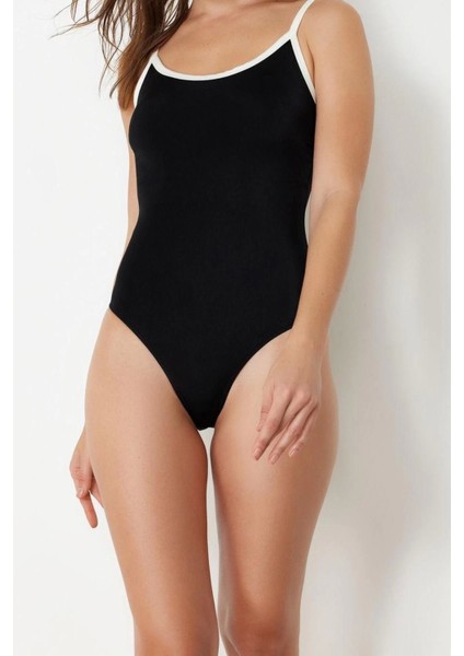 Kadın Moda Atma Kap Askılı Brief Yaka Siyah U Yaka Regular Mayo modelleri