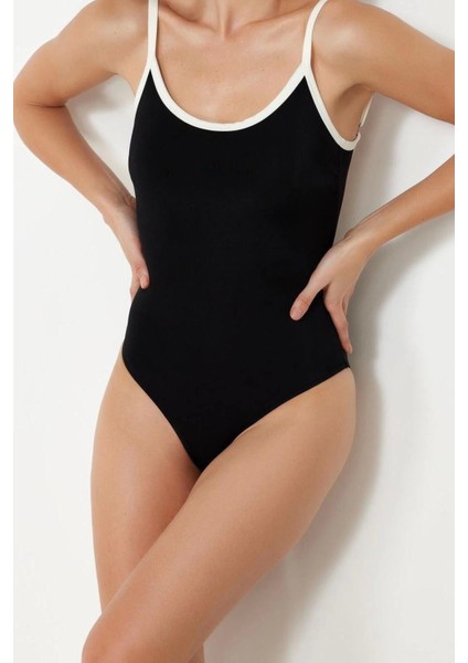 Kadın Moda Atma Kap Askılı Brief Yaka Siyah U Yaka Regular Mayo fırsatları