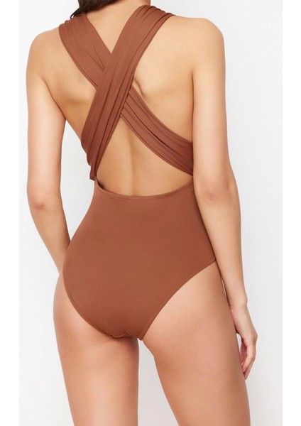 Kadın Moda Atma Kap Askılı Derin V Yaka Kırmızı Derin Dekolteli Drapeli Hipster Mayo indirimleri