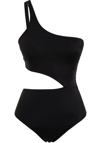 Kadın Moda Atma Kap Cut Out Tek Kol Carmen Yaka Siyah Tek Omuz Cut Out Pencereli Regular Mayokini