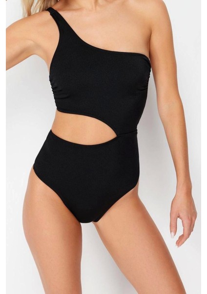 Kadın Moda Atma Kap Cut Out Tek Kol Carmen Yaka Siyah Tek Omuz Cut Out Pencereli Regular Mayokini fiyatları