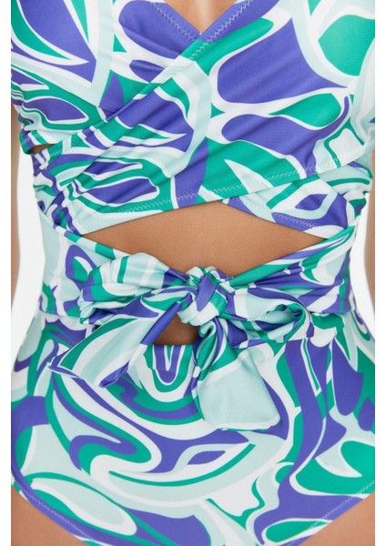 Kadın Moda Atma Kap Askılı Kruvaze Yaka Çiçek Desenli Kruvaze Bağlamalı Regular Mayo fiyatları