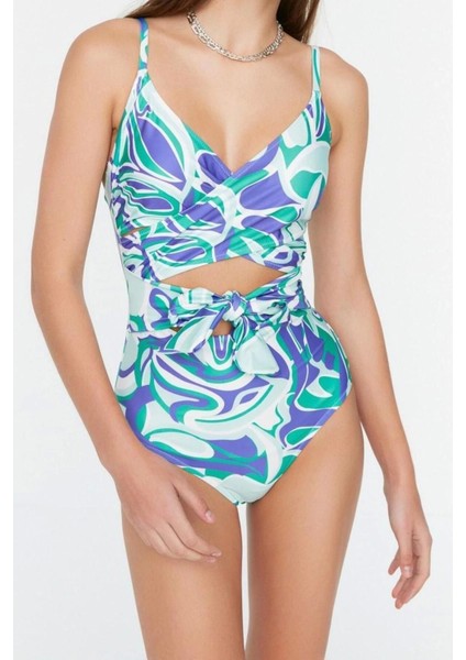 Kadın Moda Atma Kap Askılı Kruvaze Yaka Çiçek Desenli Kruvaze Bağlamalı Regular Mayo modelleri