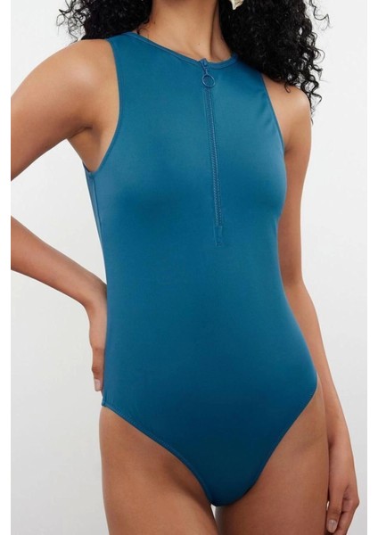 Kadın Moda Atma Kap Askılı Halter Yaka Siyah Halter Yaka Fermuarlı Hipster Mayo