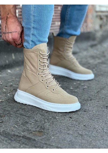 K&a KA012 Bej Süet Uzun Bağcıklı Bot