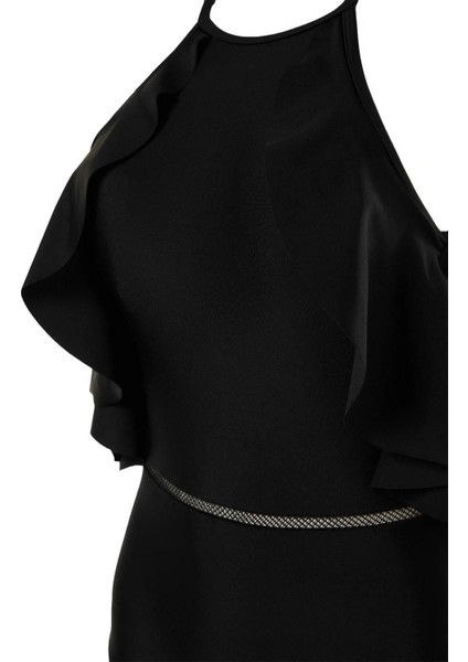Kadın Moda Sabit Kap Askılı Halter Yaka Siyah Halter Yaka Fırfırlı Regular Mayo indirimleri