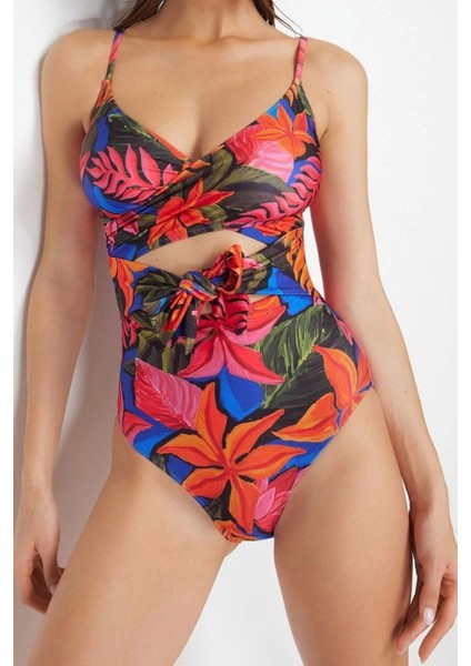 Kadın Moda Atma Kap Askılı Kruvaze Yaka Çiçek Desenli Kruvaze Bağlamalı Regular Mayo fiyatları