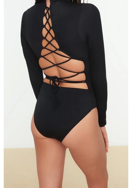 Kadın Moda Kapsız Uzun Brief Yaka Fuşya Sırt Dekolteli Uzun Kollu Regular Sörf Mayosu modelleri