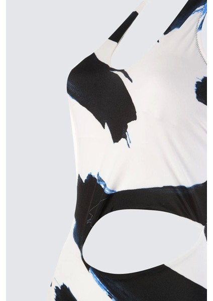 Kadın Moda Atma Kap Askılı Brazilian Yaka Soyut Desenli Tek Omuz Cut Out Pencereli Regular Mayo indirimleri
